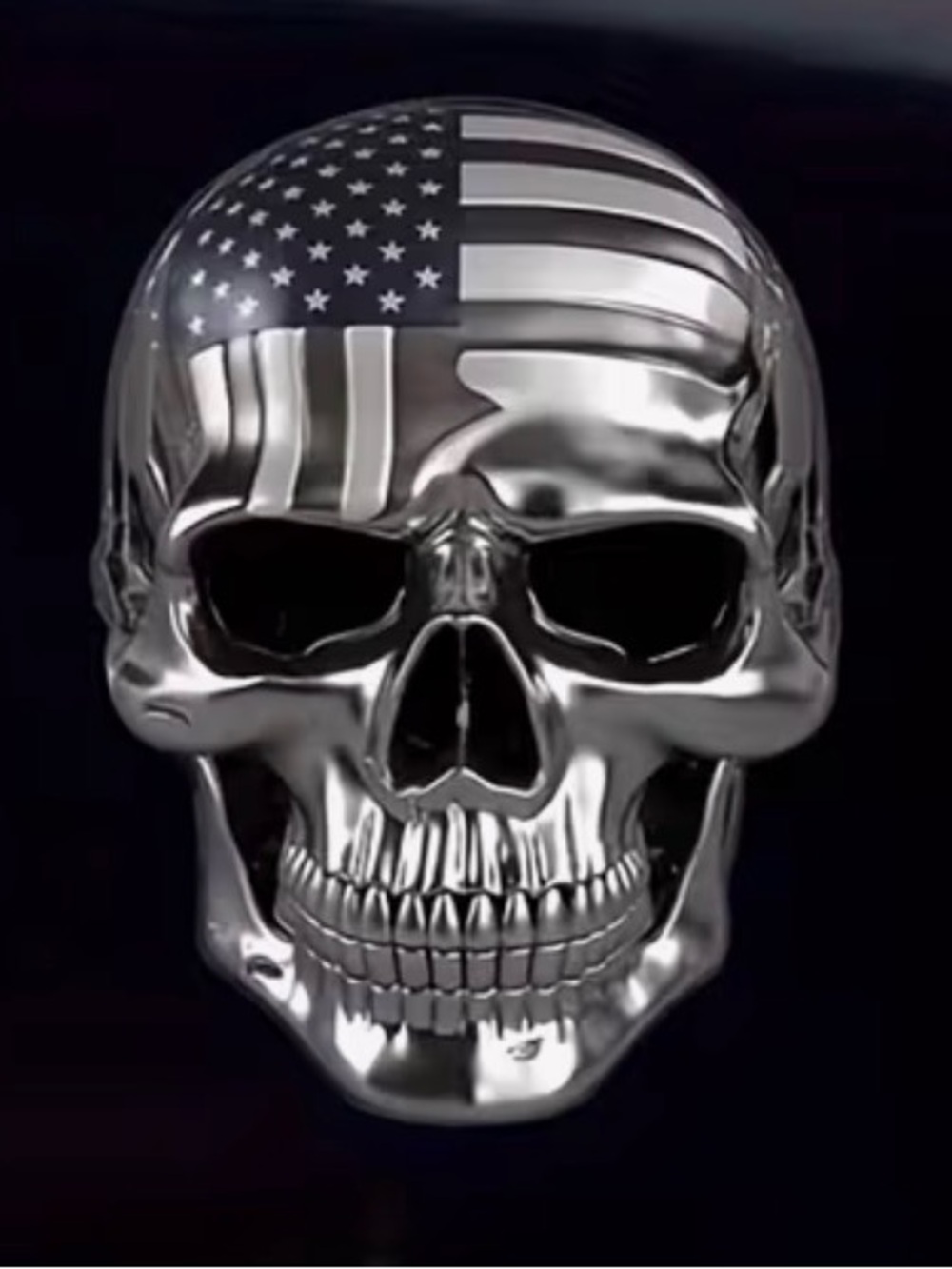 Large Heavy Metal Motorcycle or Automobile Silver American Flag Skull Decal
